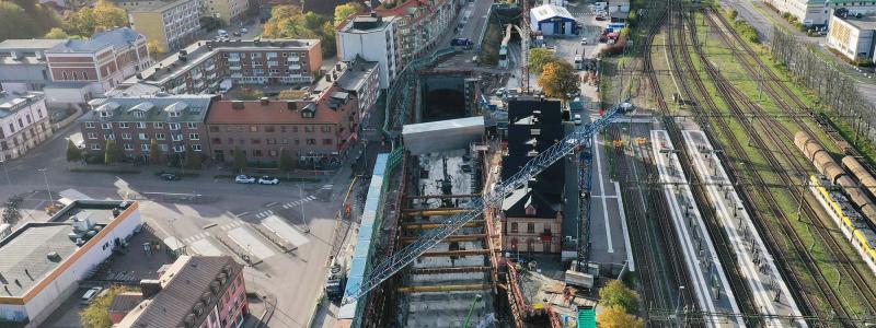 Projekt Varbergstunnelns arbetsområde i Varbergs centrum.