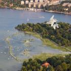 Illustration av isbladlagunen. Visualisering: Gaia Arkitektur, Flygfoto: Ola Ericson/Stockholmsfoto