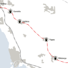 Karta över sträckan där arbetet på Rååbanan genomförs. Bild: Trafikverket