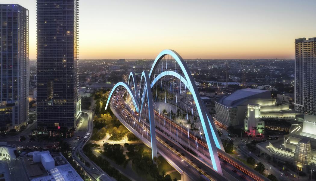 Signature Bridge i Miami ingår i ett stadsutvecklingsprojekt som innefattar några motorvägssträckor och ska jämförelsevis kunna svälja mer än dubbla mängden fordon som i dag trafikerar Essingeleden i Stockholm.
Illustration: Archer Western- de Moya 
