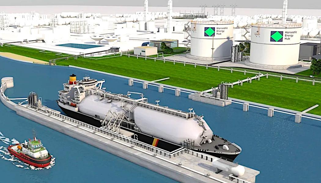 Datorgenererad visualisation av framtida terminalen Hanseatic Energy Hub. Illustration: Hanseatic Energy Hub