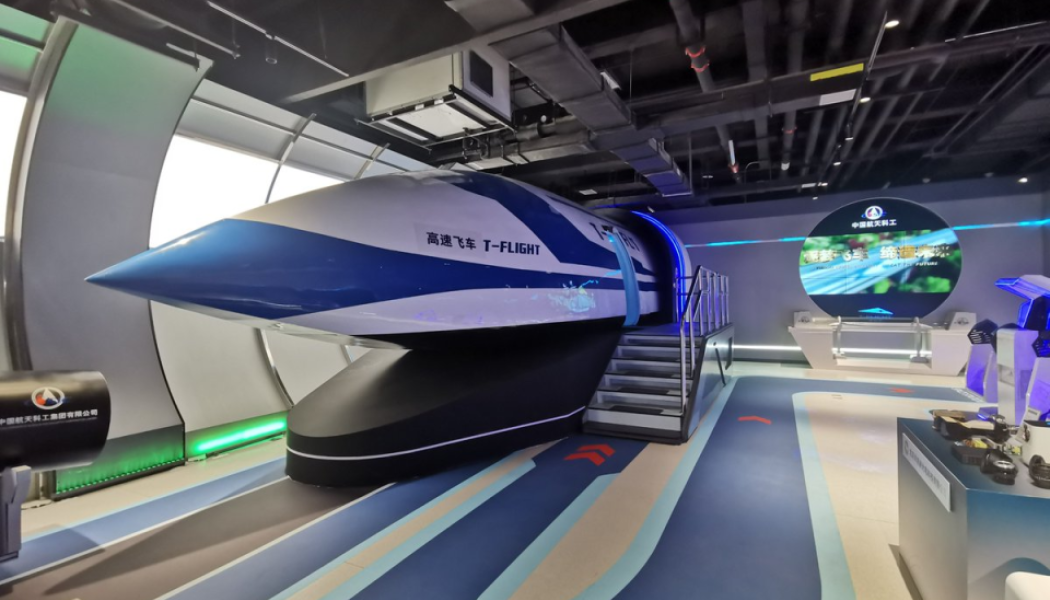 Under tidigare tester på en nybyggd 2 kilometers testbana i Datun har T-Flight kunnat testa kritiska komponenter som supraledande magneter och traktionssystem utan att sänka lufttrycket i röret. Foto: The China Aerospace Science and Industry Corporation (CASIC), Kredit. AArchTownLabs 