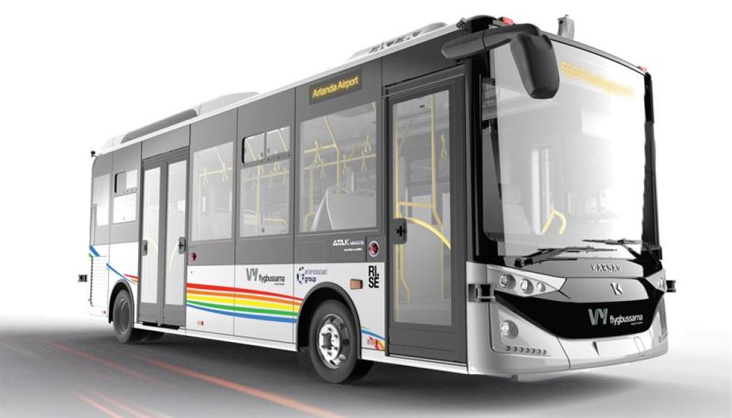 Visionsbild på projektets autonoma fullstora elbussar. Foto: Arlandastad group