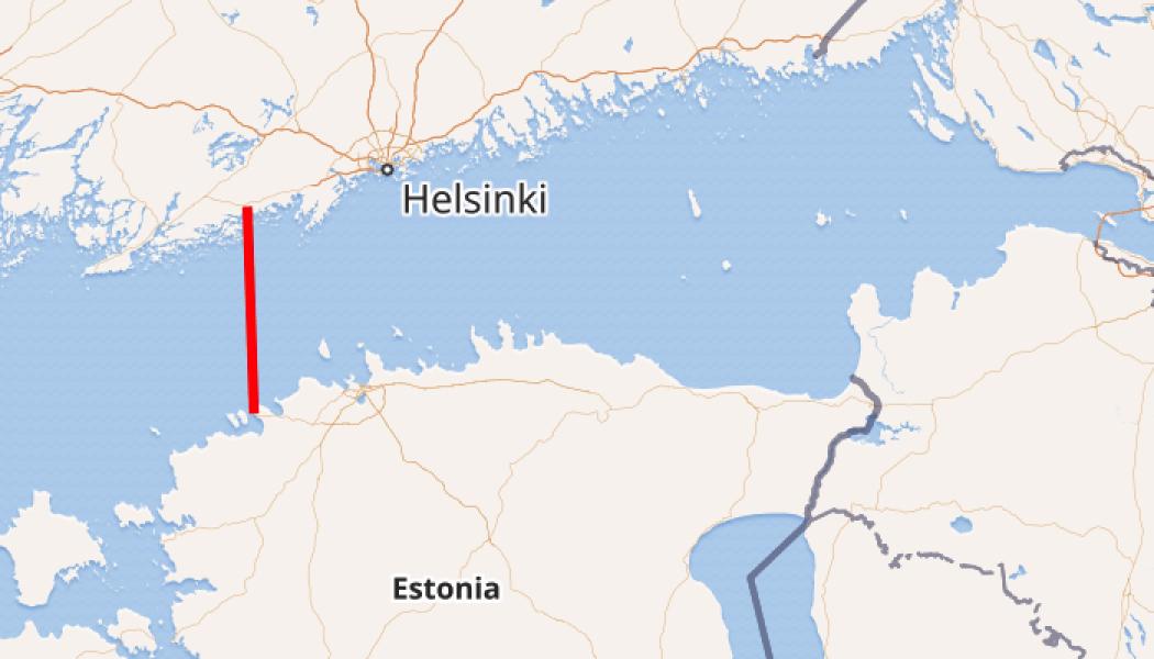 Ungefärlig placering av Balticconnector mellan Finland och Estland. Karta: Wikipedia Common, Kredit: Open Street Map