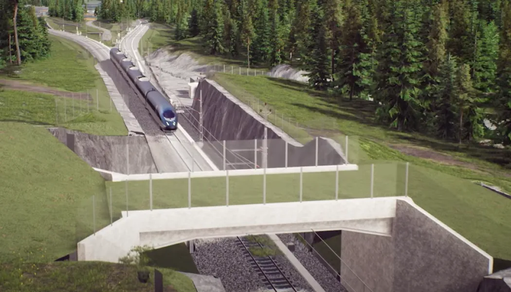 Bibanan, som vid Ekensberg i Nyköping övergår till enkelspår och ansluter till den befintliga järnvägen, får två nya passager. Foto: Trafikverket