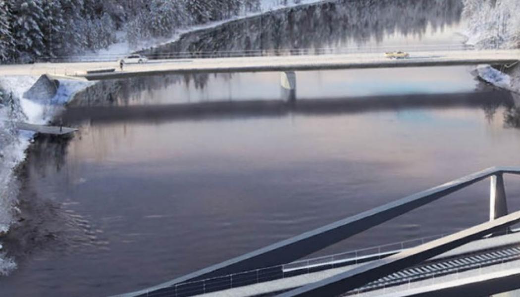 År 2020 utlyste Trafikverket en arkitekttävling för de två broarna. Bilden visar det vinnande tävlingsbidraget. Bild: Trafikverket