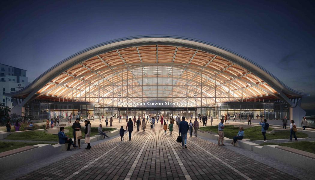 Illustration av Birminghams framtida nya järnvägsstation. Siemens Mobility säkrar infrastruktur- och servicekontrakt värda 560 miljoner pund för höghastighetssträckan HS2 och stationsteknik. Foto: HS2