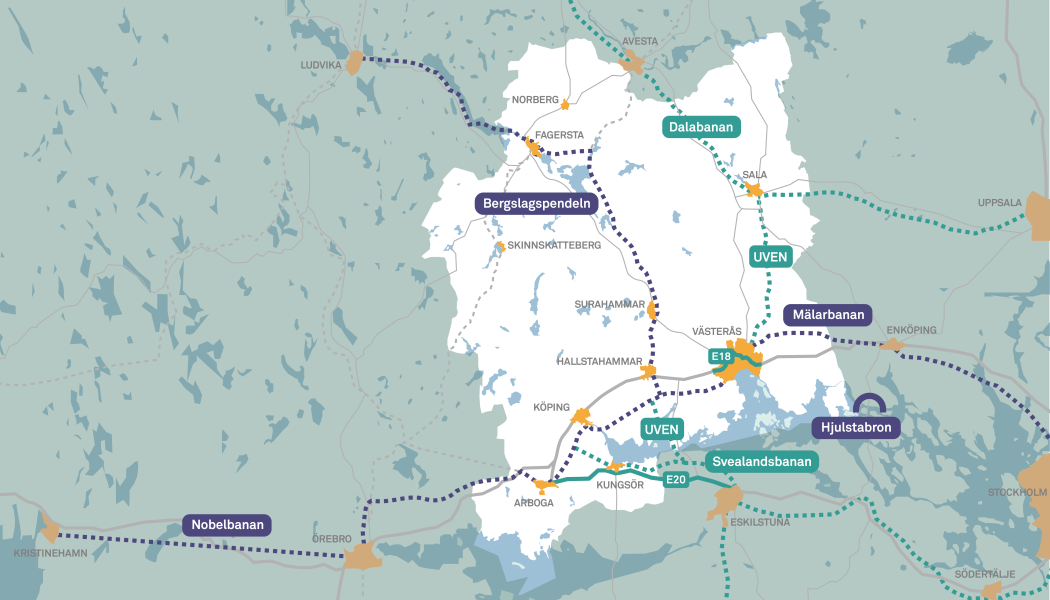 Kartan visar hur satsningarna hänger ihop. Karta: Region Västmanland