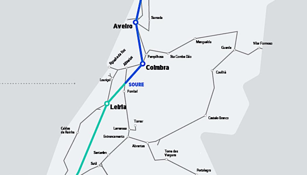 Projektet inbegriper ombyggnation av befintliga stationer längs sträckan mellan Lissabon och Porto för att anpassa stationerna till höghastighetståg, samt införandet av nya tjänster för resenärerna. Karta; Infraestruturas de Portugal (IP)