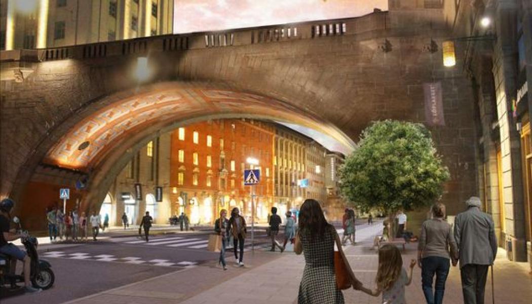 Nu startar arbetet med att förstärka Kungsgatans grund mellan Sveavägen och Norrlandsgatan. Visionsbild Kungsgatan österut. Illustration: Sweco