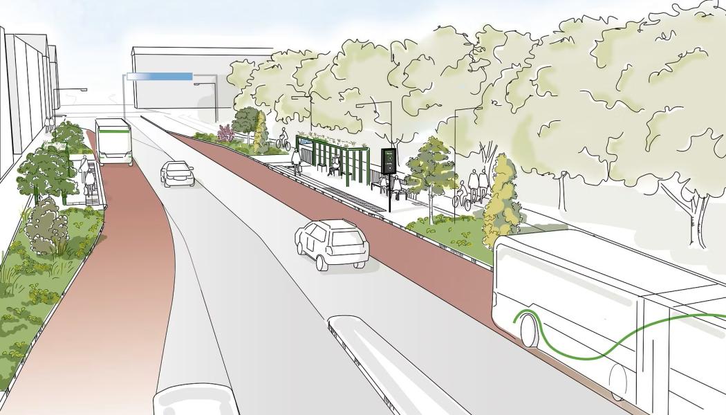 Illustration över Västra Nobelgatan när arbetet är färdigt. Bild: Örebro kommun
