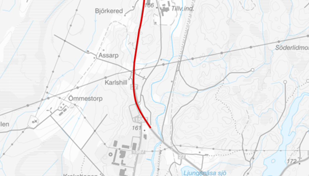 Översiktskarta över Ljungsnäs vattenskydd. Karta: Trafikverket