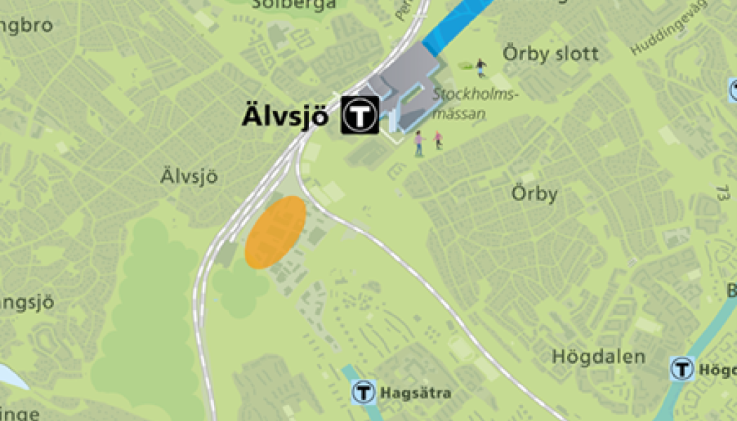 Lokaliseringen av Älvsjödepån Bild: Region Stockholm/nyatunnelbanan.se 