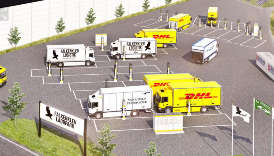 Många laddstationer för lastbilar förutspås behövas längs motorvägstriangeln Malmö-Göteborg- Stockholm-Malmö. Bild: Checkwatt
