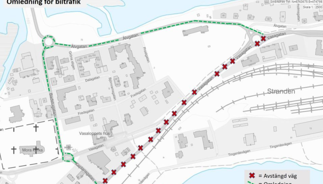 En tillfällig väg har byggts som ska användas när trafiken behöver ledas om. Karta: Trafikverket