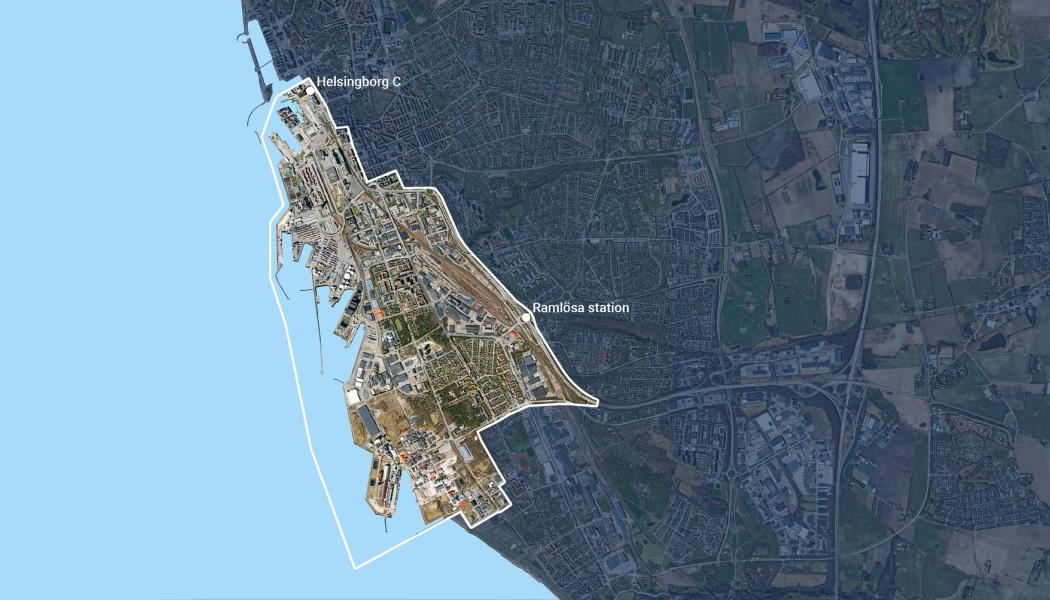 Stadsplan södra staden omfattar områdena Helsingborg C, Oceanhamnen, Västhamnen, hamnen, Universitetsområdet, Husarområdet, Gåsebäck, Ramlösa station, Planteringen och Miatorp. Bild: Helsingborg stad
