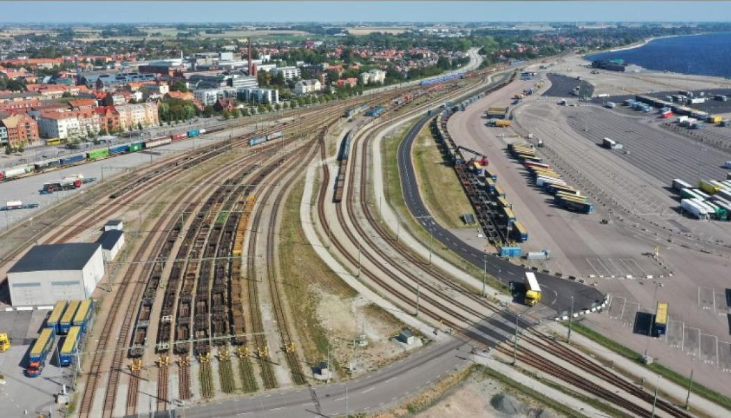 Godsbangård och intermodal terminal i Trelleborgs Hamn. Foto: Trelleborgs Hamn
