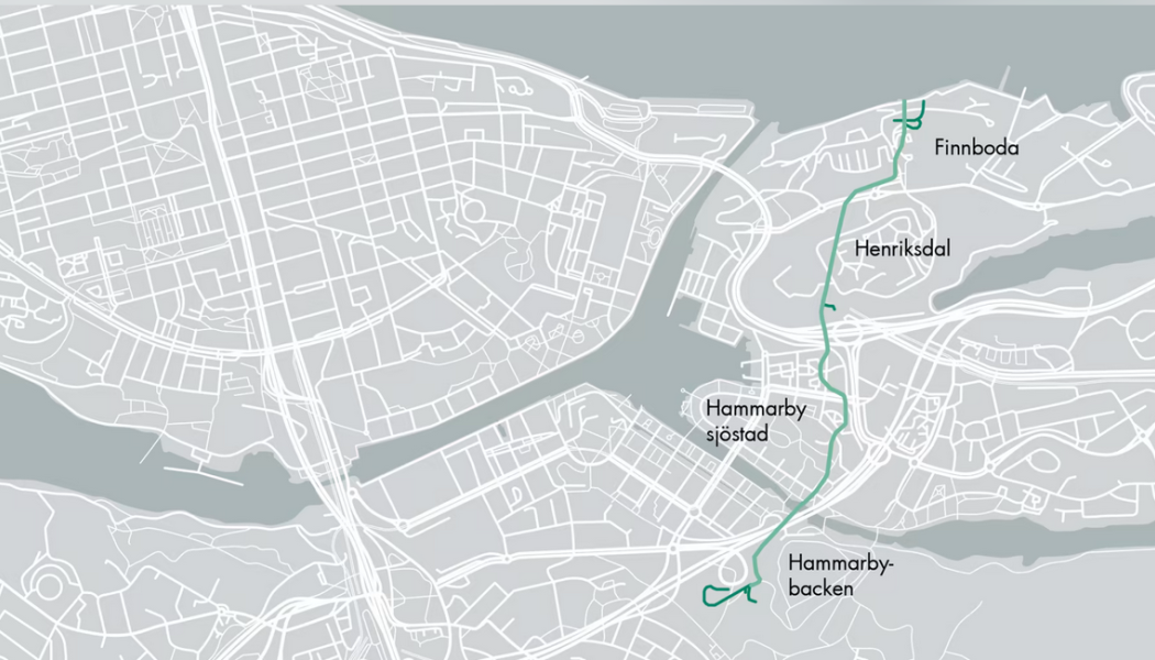 Nya östbergatunnelns sträckning. Karta: Stockholm Vatten och Avfall