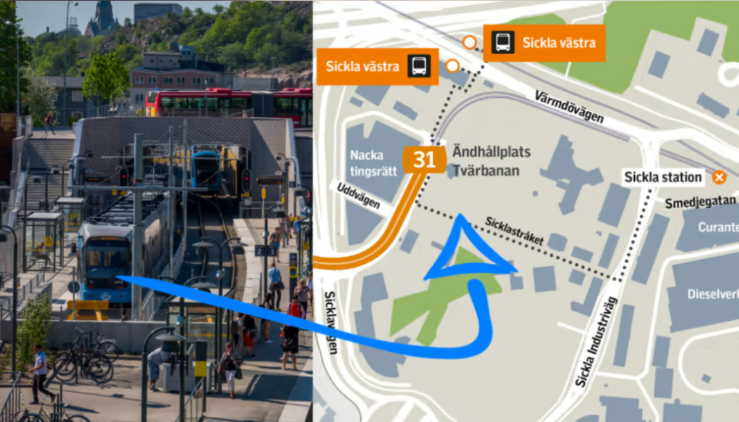Från 3 februari trafikeras inte Sickla station på grund av byggarbeten i området. Bild: SL