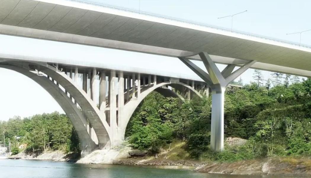 Den nya Skurubron i Nacka är nominerades till IABSE:s internationella pris för bästa utformning i kategorin ”stora väg- och järnvägsbroar” 2024. Foto: Trafikverket.