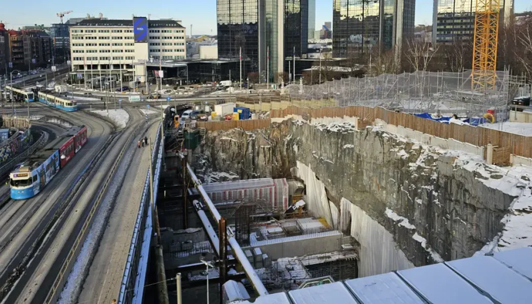 Byggnation av Västlänkens station Korsvägen. Foto: Trafikverket