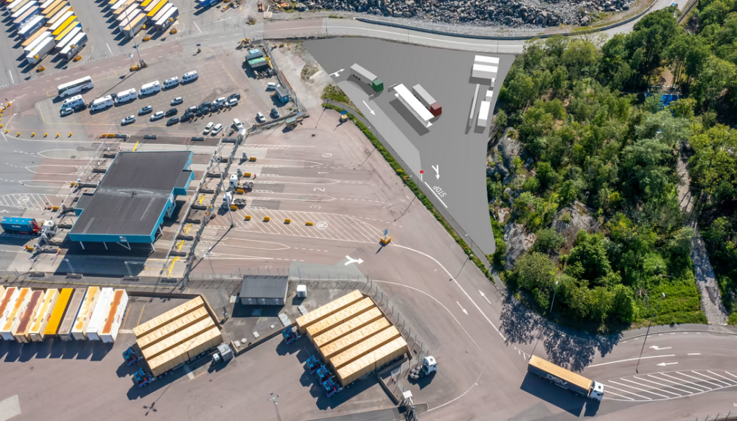 Vätgasstationen kommer att ligga precis intill port 6 som är entrén till Gothenburg RoRo Terminal. Montage: Nilsson Energy/Göteborgs Hamn
