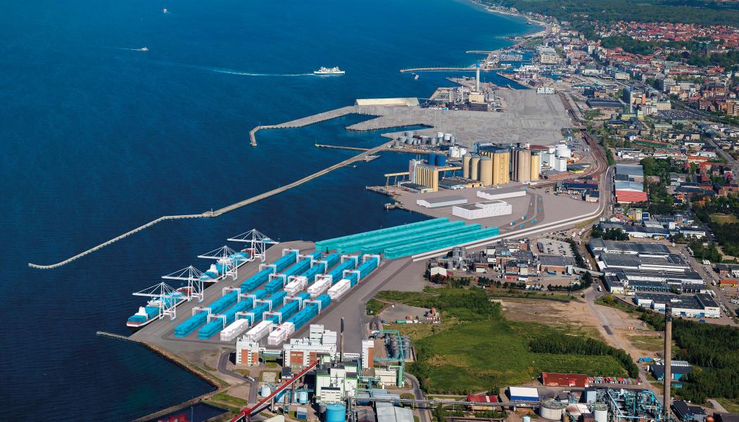 Frågan om hamnflytt har utretts sedan 2019 och kommunfullmäktige tog 2021 ett beslut om fortsatt utredning av det södra alternativet som illustreras i denna visionsskiss. Bild: Helsingborgs Hamn