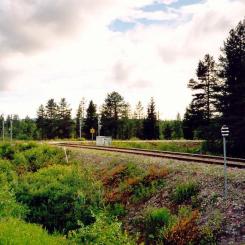 Inlandsbanan i norra Sverige, mellan Storuman och Sorsele. Inlandsbanan pekas ut när järnvägen ska stärkas för totalförsvaret. Foto: Sebbe/Wikimedia Commons/https://commons.wikimedia.org/wiki/File:Inlandsbanan_nara_Vindelalven.jpg