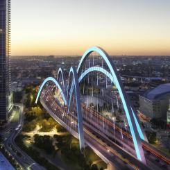 Signature Bridge i Miami ingår i ett stadsutvecklingsprojekt som innefattar några motorvägssträckor och ska jämförelsevis kunna svälja mer än dubbla mängden fordon som i dag trafikerar Essingeleden i Stockholm.
Illustration: Archer Western- de Moya