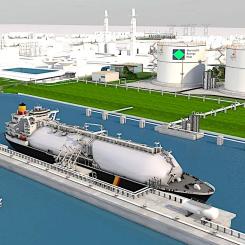 Datorgenererad visualisation av framtida terminalen Hanseatic Energy Hub. Illustration: Hanseatic Energy Hub