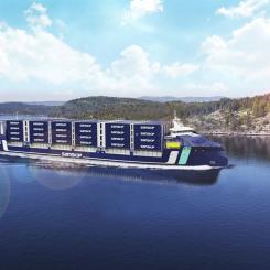 ABB har tagit hem ett helhetåtagande på strömförsörjnings-, framdrivnings- och automationssystem till Samskip-koncernens vätgasdrivna containerfartyg. Foto: ABB