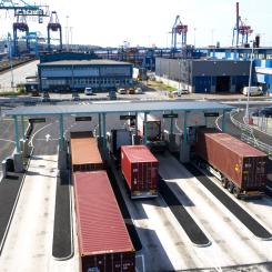 APM Terminals Gothenburg vill stötta omställningen mot grönare lastbilstransporter genom att tilldela el-lastbilar prioritering. Foto: APM Terminals