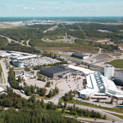 Flygvy över Arlandastad där den nya snabbladdplatsen planeras. Foto: Arlandastad Group