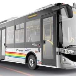 Visionsbild på projektets autonoma fullstora elbussar. Foto: Arlandastad group