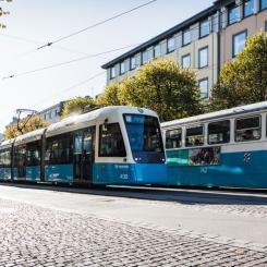Västtrafik börjar köra med nya, längre spårvagnar i vinter. Spårvagnarna blir 45 meter långa och rymmer över 300 resenärer. Foto: Västtrafik