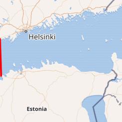Ungefärlig placering av Balticconnector mellan Finland och Estland. Karta: Wikipedia Common, Kredit: Open Street Map