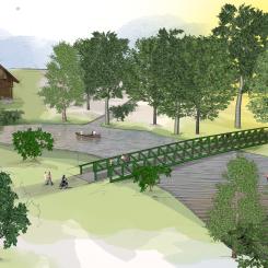 Skiss över planerad broförbindelse. Illustratör: Susanne Flodin.
