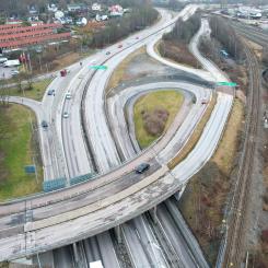 Avfarten från Lundbyleden västerifrån i Brunnsbomotet. Bild: Trafik Göteborg