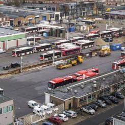 Vy över HTM Personenvervoer NV:s bussdepå i Haag, Nederländerna. Foto: Daimler Truck/Buses
