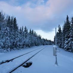 Järnvägsspår i vintermiljö. Foto: dennis zhang/Unsplash