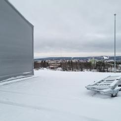 Återstående arbete innefattar däckbygge, målning av landningsyta, installation av uppvärmning samt staket och grind. Foto: Skellefteå Science City