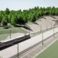 Dubbelspåret mellan Hallsberg och Degerön går mellan Örebro län och Östergötlands län och beräknas vara klar 2031. Foto: Trafikverket