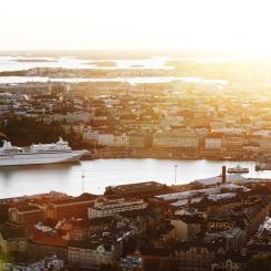 Södra hamnen vid soluppgång. Foto: Helsingfors Stad, Kredit Aleksi Poutanen