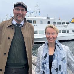 Gustav Hemming, klimat-infrastruktur och skärgårdsregionråd (C), och Michaela Haga (C) ordförande sjötrafikutskottet