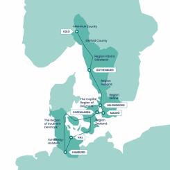 STRING megaregion består av nio regioner och sju städer i Danmark, Norge, Sverige och Tyskland med 14 miljoner invånare. Grafik: Malmö stad