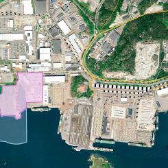 Rosa samt blå markering visar de områden som förvärvas av Göteborgs Hamn. Foto: Göteborgs Hamn