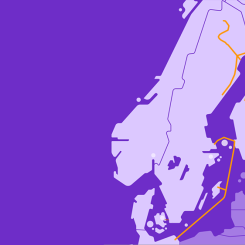 Karta över projekten Nordic Hydrogen Route och Baltic Sea Hydrogen Collector. EU:s medfinansiering avser delar av projektens sträckor. Bild: Nordion Energi