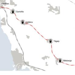 Karta över sträckan där arbetet på Rååbanan genomförs. Bild: Trafikverket