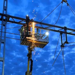 Kontaktledningsarbete i Värnamo. Foto: Trafikverket