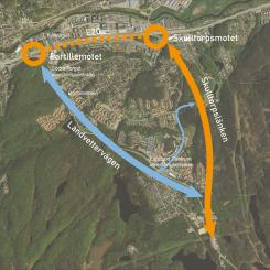 Den planerade vägsträckningen mellan Åstebo i söder och Gamla Alingsåsvägen i norr Illustration: ©Partille kommun